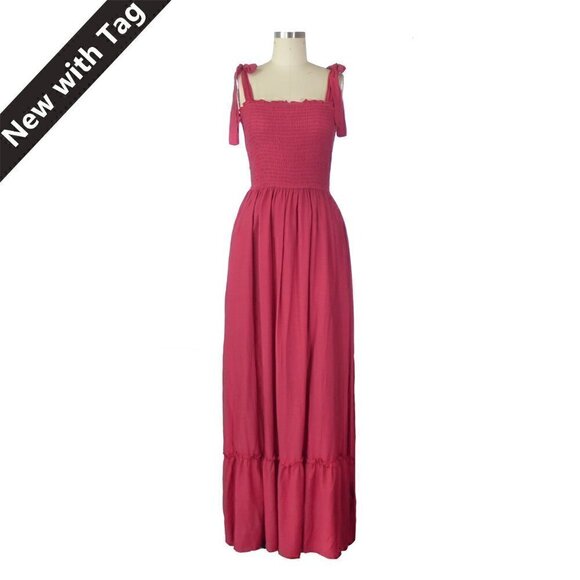 Zesica Smock Cottagecore Maxi Dress Red Sz Medium cottagecore summer bohemian - Picture 2 of 12